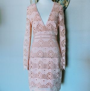 NWT long sleeve lace pink midi dress